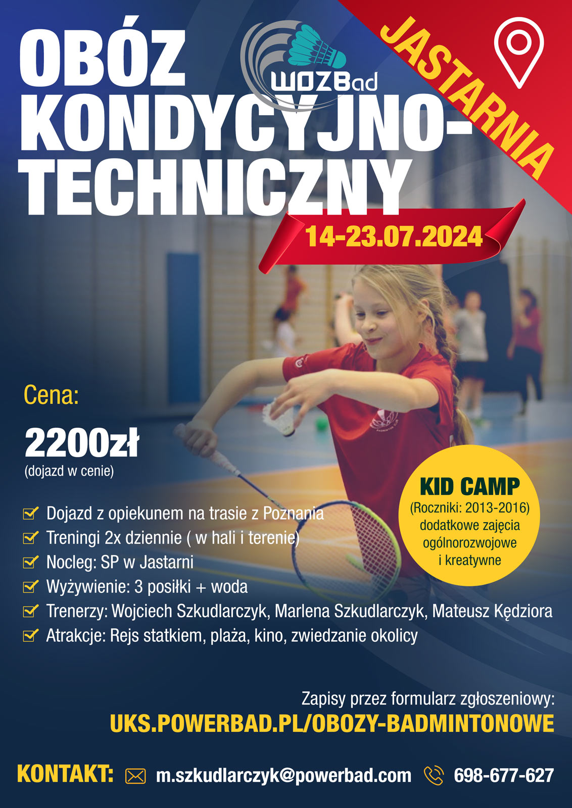 Zaproszenie na letnie klubowe obozy badmintona 2024r. dla dzieci i młodzieży