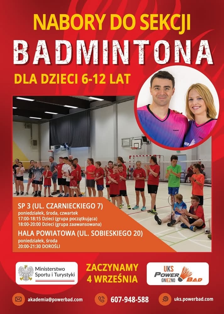 Nabory do sekcji badmintona dla dzieci 6-12 lat, Giezno, od 4 września 2025